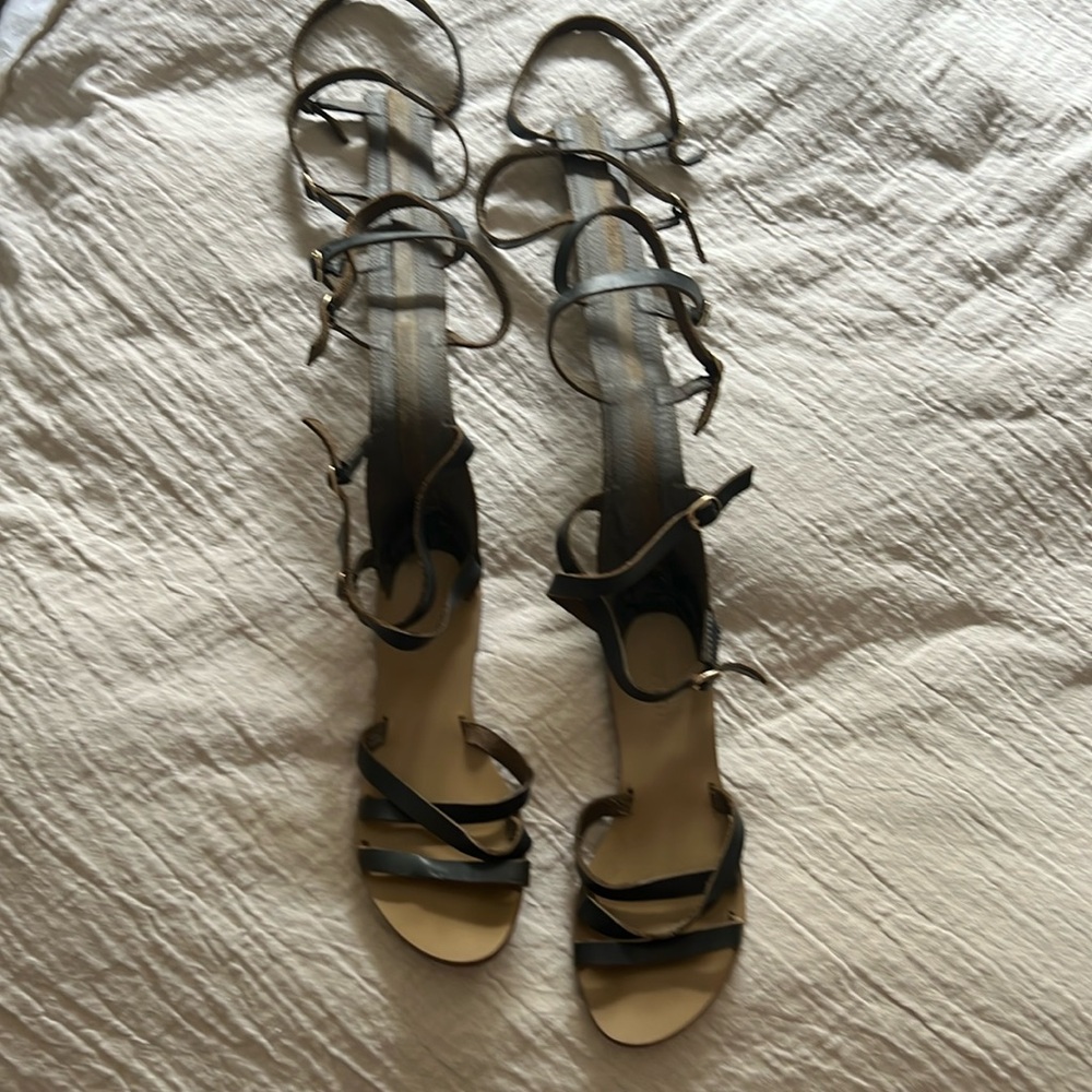 All Black grey leather gladiator sandals size 8.5 great condition.